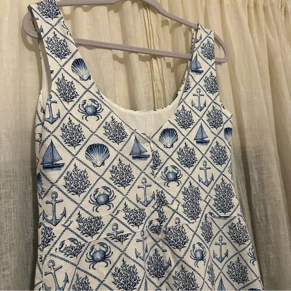 KJP Kiel James Patrick Sea Garden Maxi Dress Sz 8 blue white linen nautical sea - Picture 10 of 15